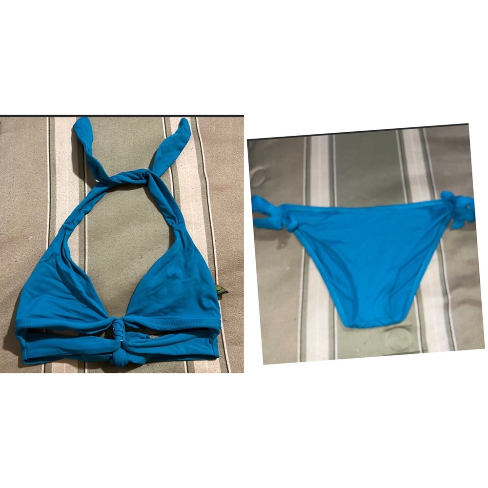 BECCA Bright Turquoise Blue Tie Halter Bikini